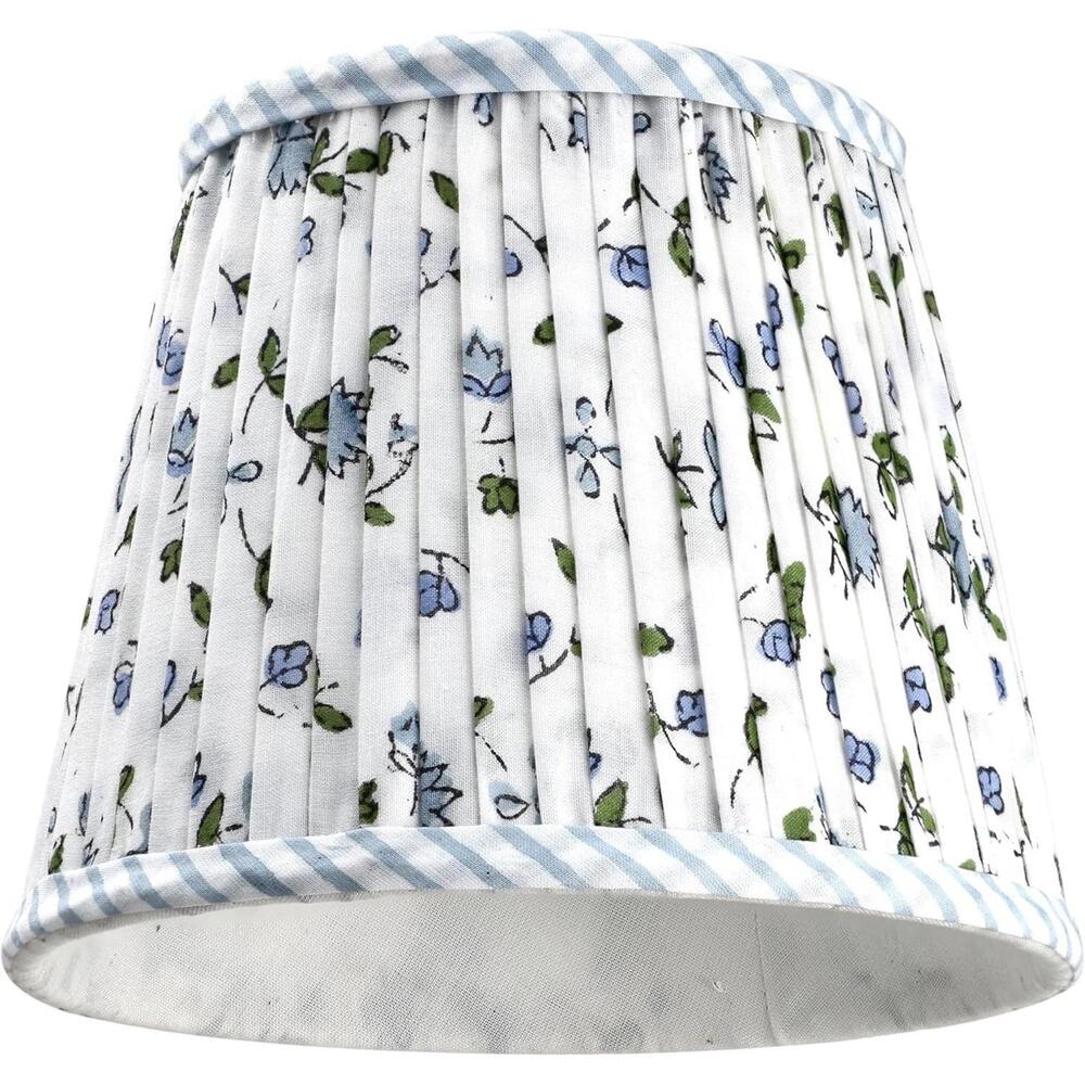 Pleated Handcrafted Block Print Light Steel Blue Floral Medium Round 4x6 RIDHI